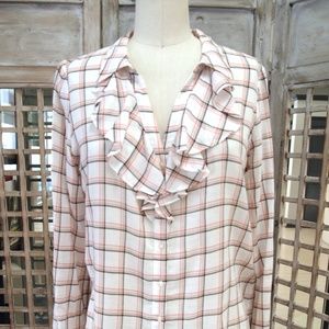 Joie Plaid Blouse w/Ruffle Detail